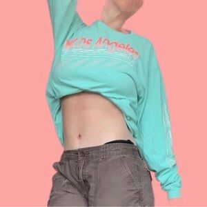 Turquoise Los Angeles Graphic Long-Sleeve Crop Top